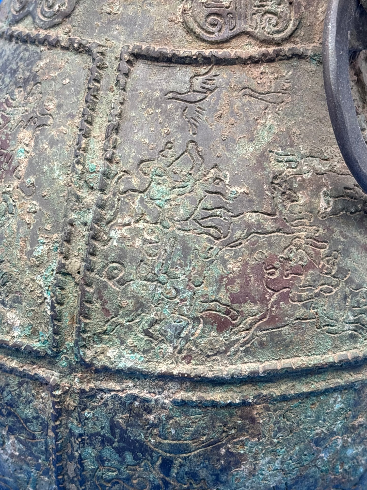 Chinese Archaistic Bronze Hu Vase Elephant Head Ring Handles Figural 11”