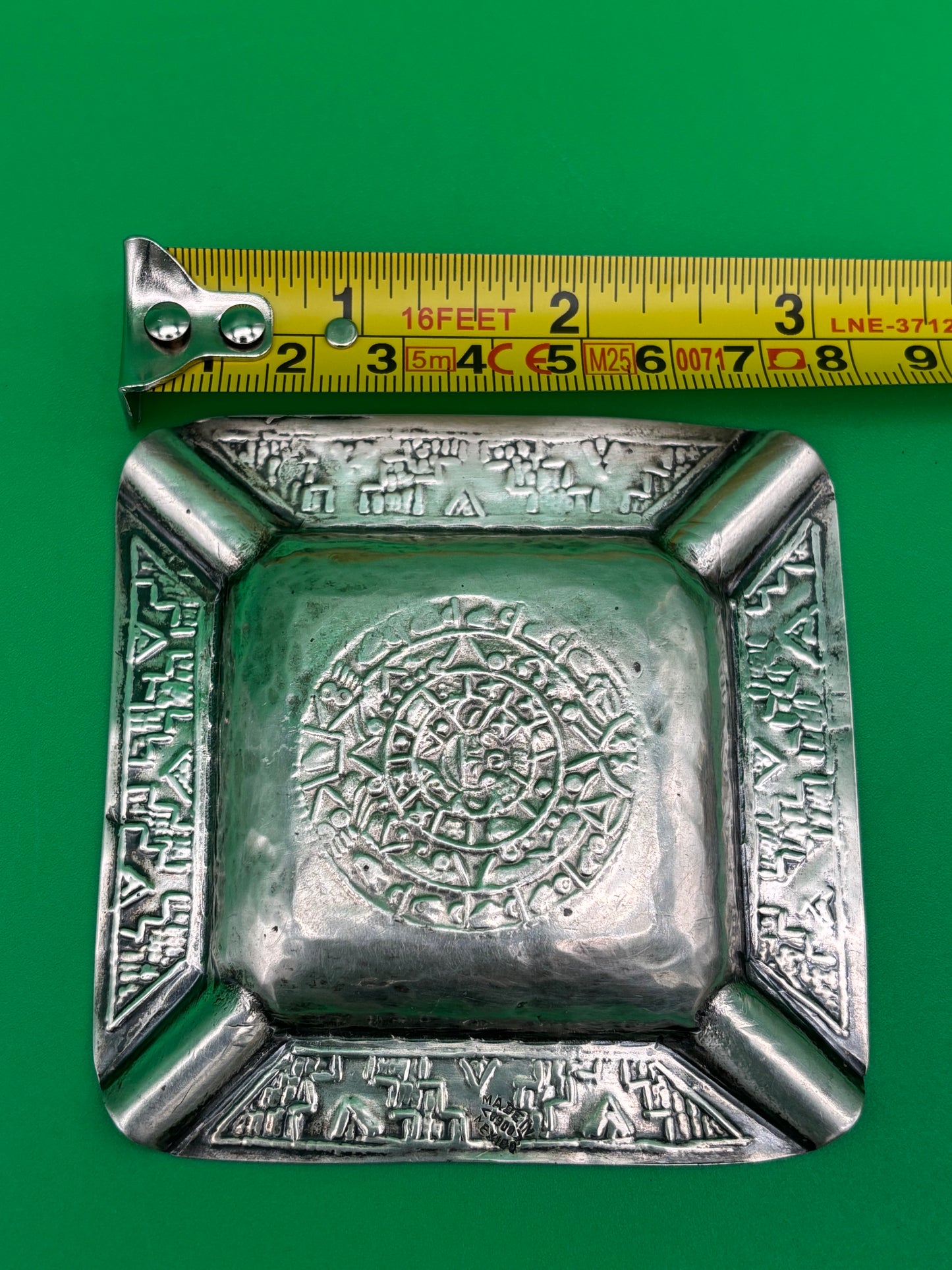 Vintage Mexico 900 Silver Ashtray Aztec Calendar Stamped Design 38g 3.25”