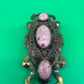 Vintage Art Nouveau Filigree Sash Pin Brooch Pink Marbled Glass Cabochons Antique Style