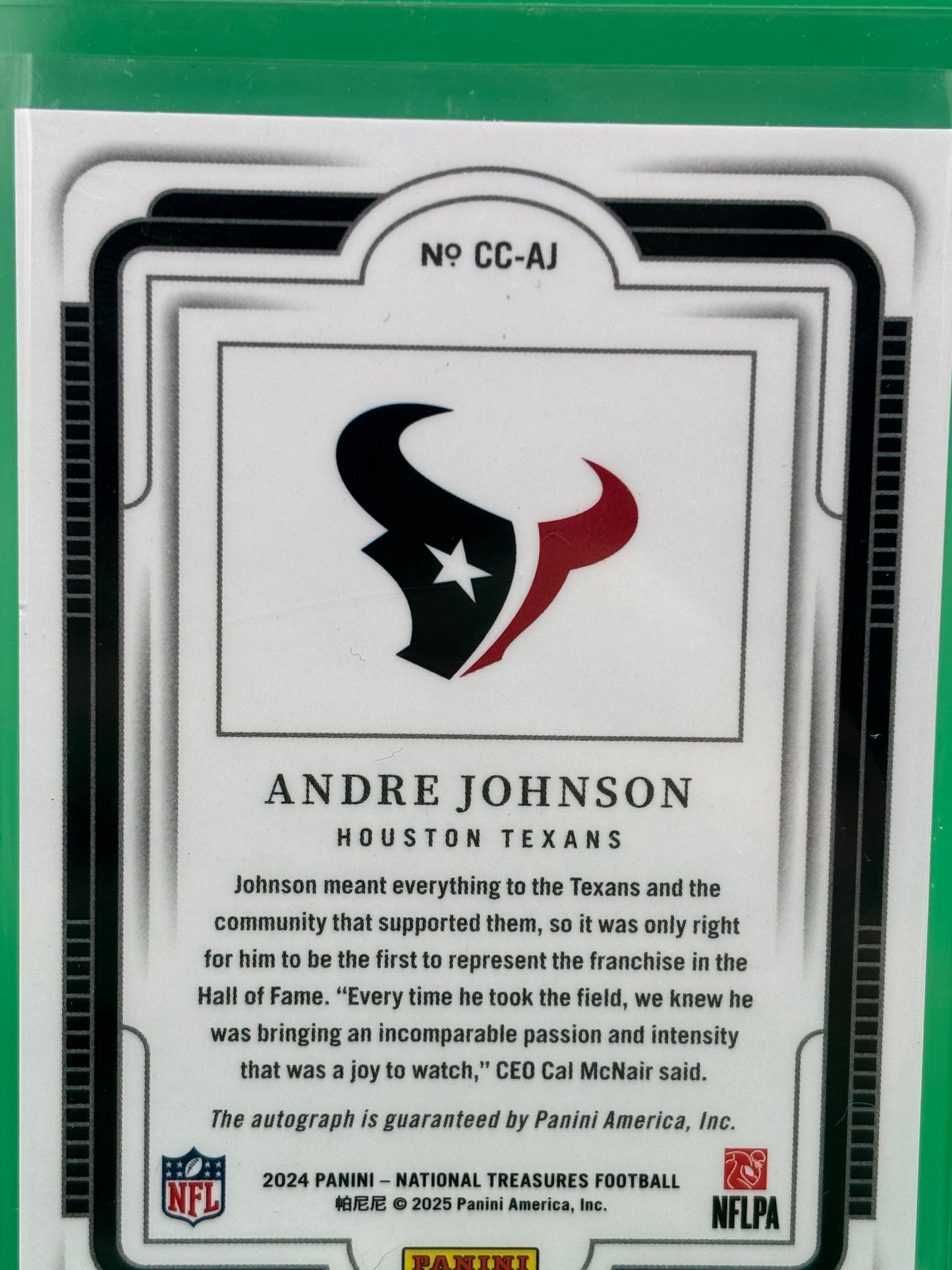2025 National Treasures Andre Johnson Canton Calligraphy On Card Auto #63/99 SSP