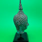 Vintage Thai Bronze Buddha Head Sculpture Flame Ushnisha Patina Wood Stand