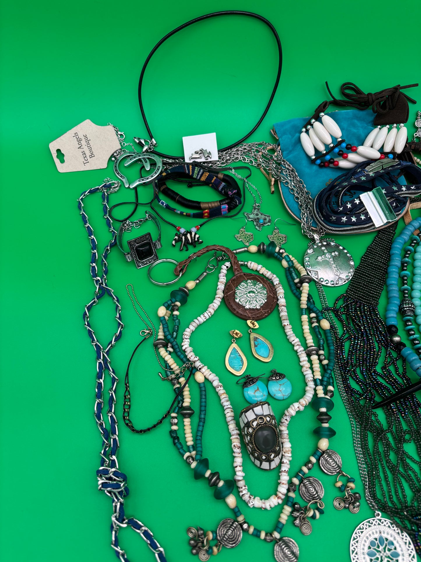 Large Boho Southwestern Jewelry Lot Turquoise Tribal Silver Tone Statement Necklaces Bracelets