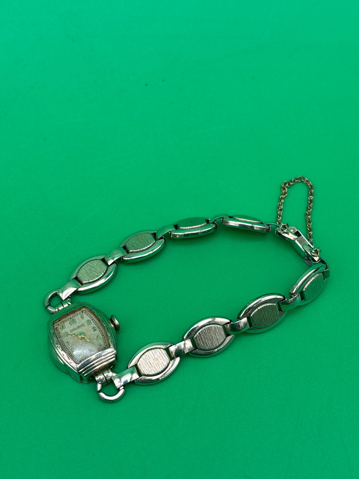 Vintage Bulova Ladies Art Deco Watch Speidel Bracelet Fifth Avenue Box Untested