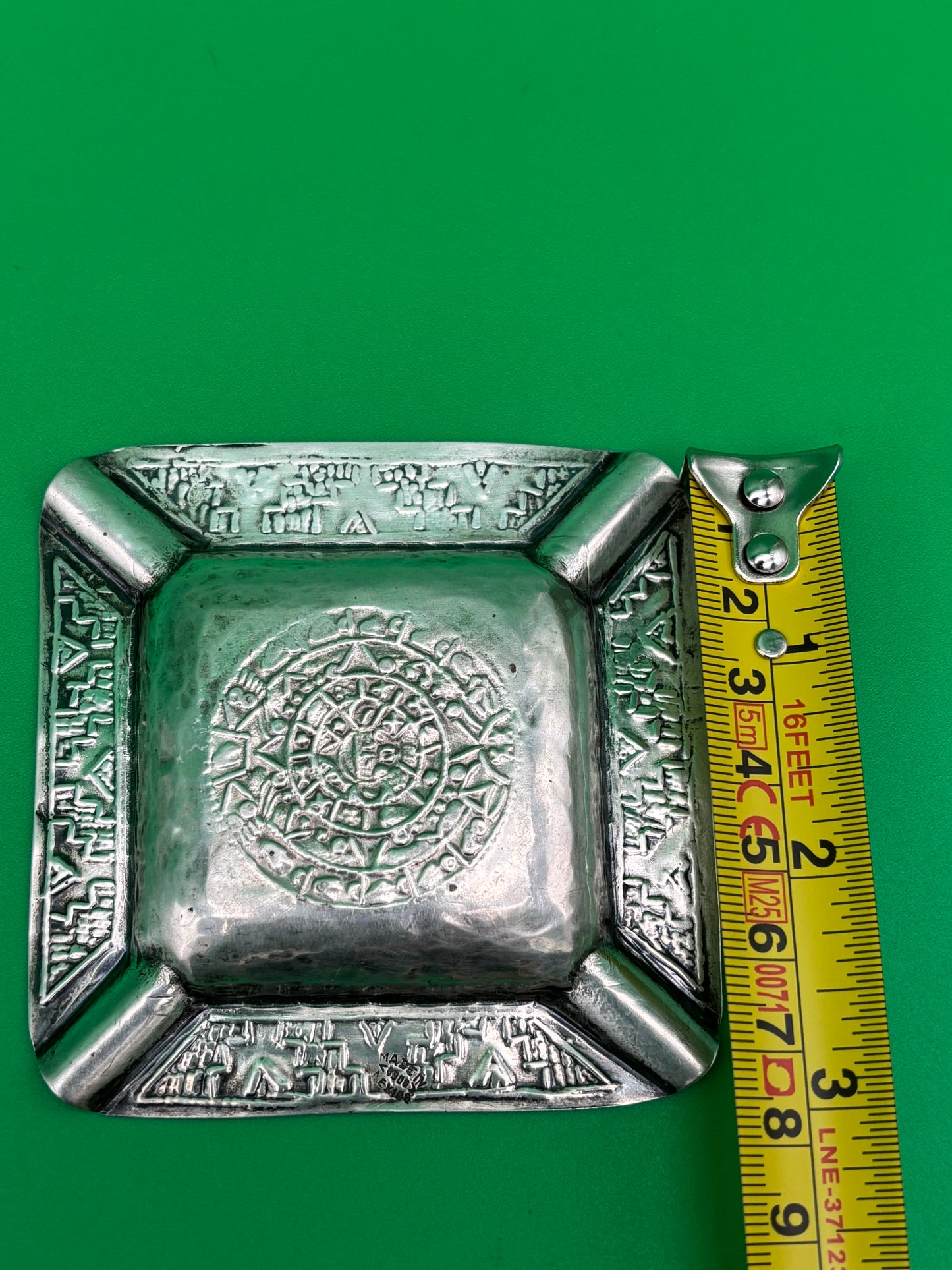 Vintage Mexico 900 Silver Ashtray Aztec Calendar Stamped Design 38g 3.25”