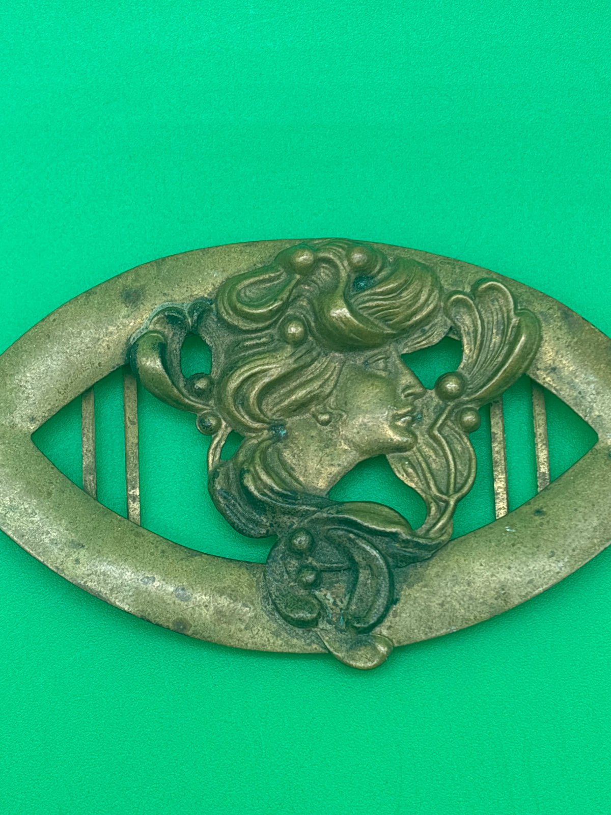 Antique Style Art Nouveau Brass Lady Profile Sash Belt Buckle Gibson Girl