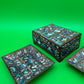 Vintage Chinese Cloisonne Enamel Jewelry Trinket Box & Matching Pair Dishes Floral Blue Brass Set