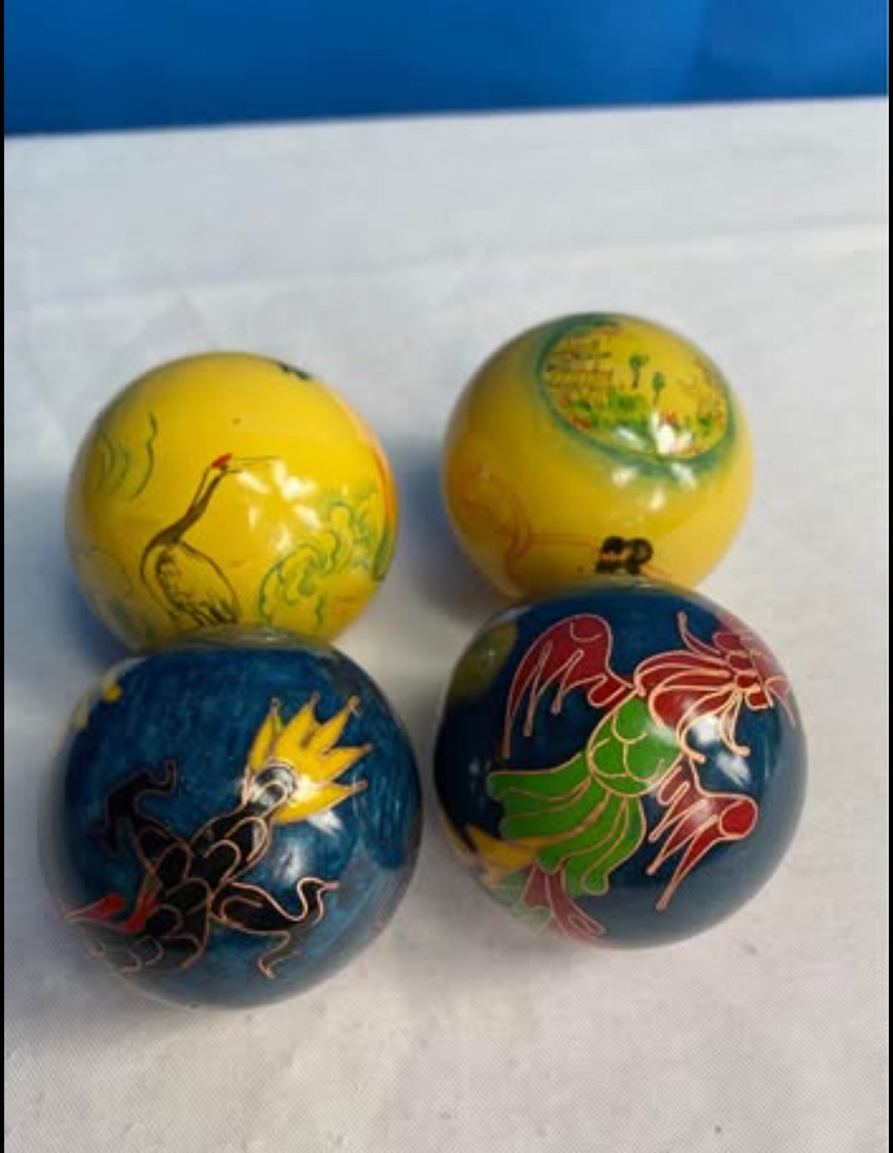 Beautiful Blue and Yellow Chinese Health Balls with Chimes
