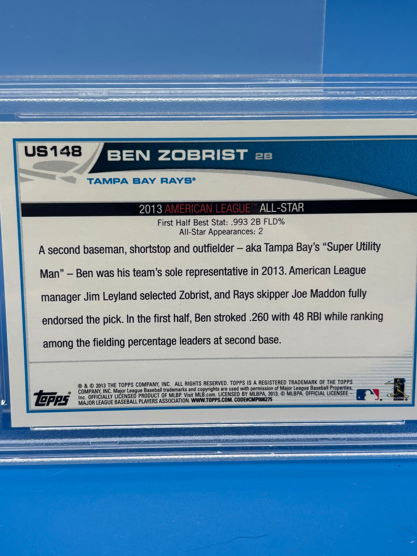 2013 Topps Update Ben Zobrist Signed Auto PSA/DNA Auto 10 Tampa Bay Rays US148