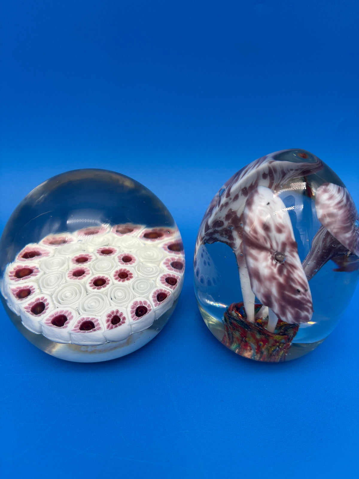 Vintage Murano Glass Paperweights Lot of 2 Millefiori Mushroom Made in Italy