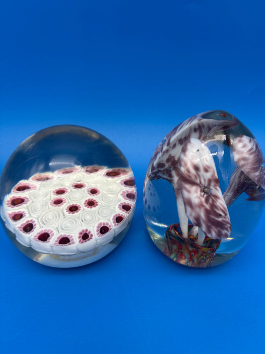 Vintage Murano Glass Paperweights Lot of 2 Millefiori Mushroom Made in Italy