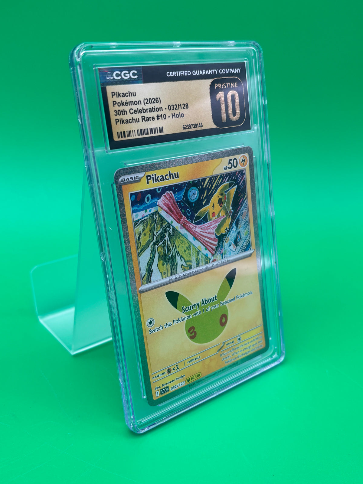 2026 Pokemon Pikachu 032/128 30th Celebration CGC Pristine 10 Holo #10