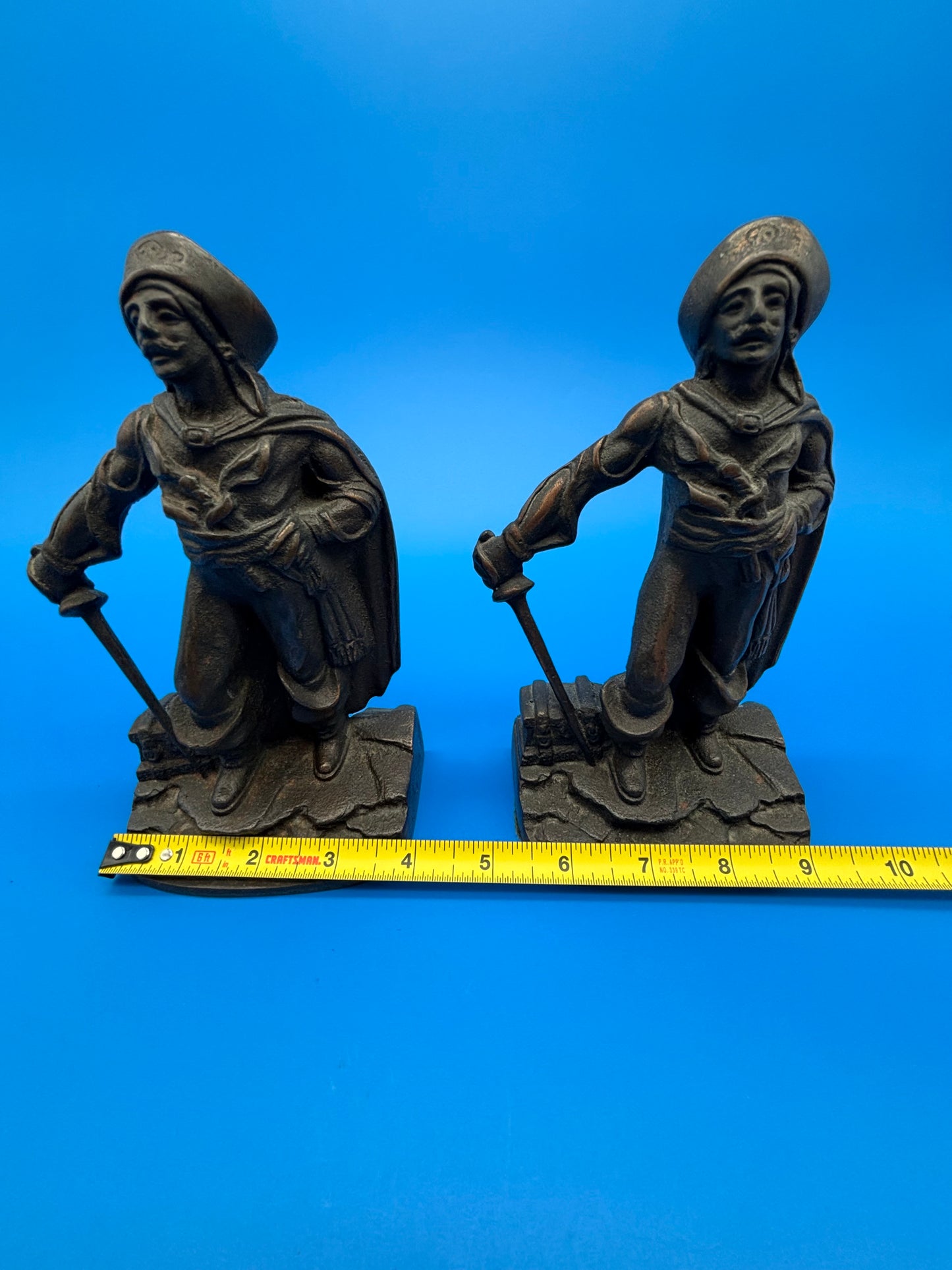 Pair of Antique Vtg 1928 Bronze finish Cast Iron Pirate Bookends Gift House NY