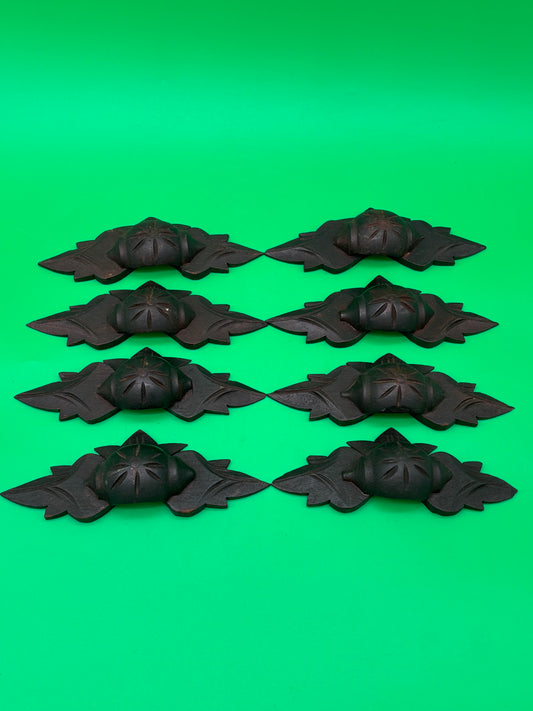 Antique Victorian Eastlake Carved Wood Drawer Pulls Floral Leaf Design Set of 8