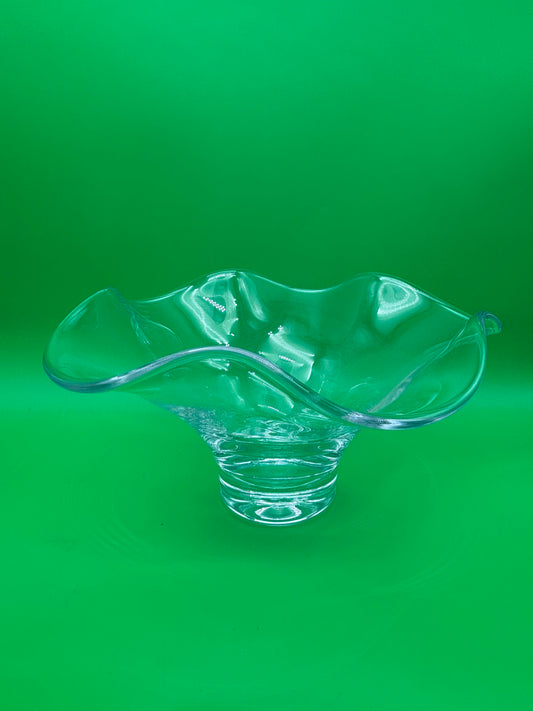 Simon Pearce Chelsea Large 12.5” Ruffled Rim Hand Blown Glass Bowl USA