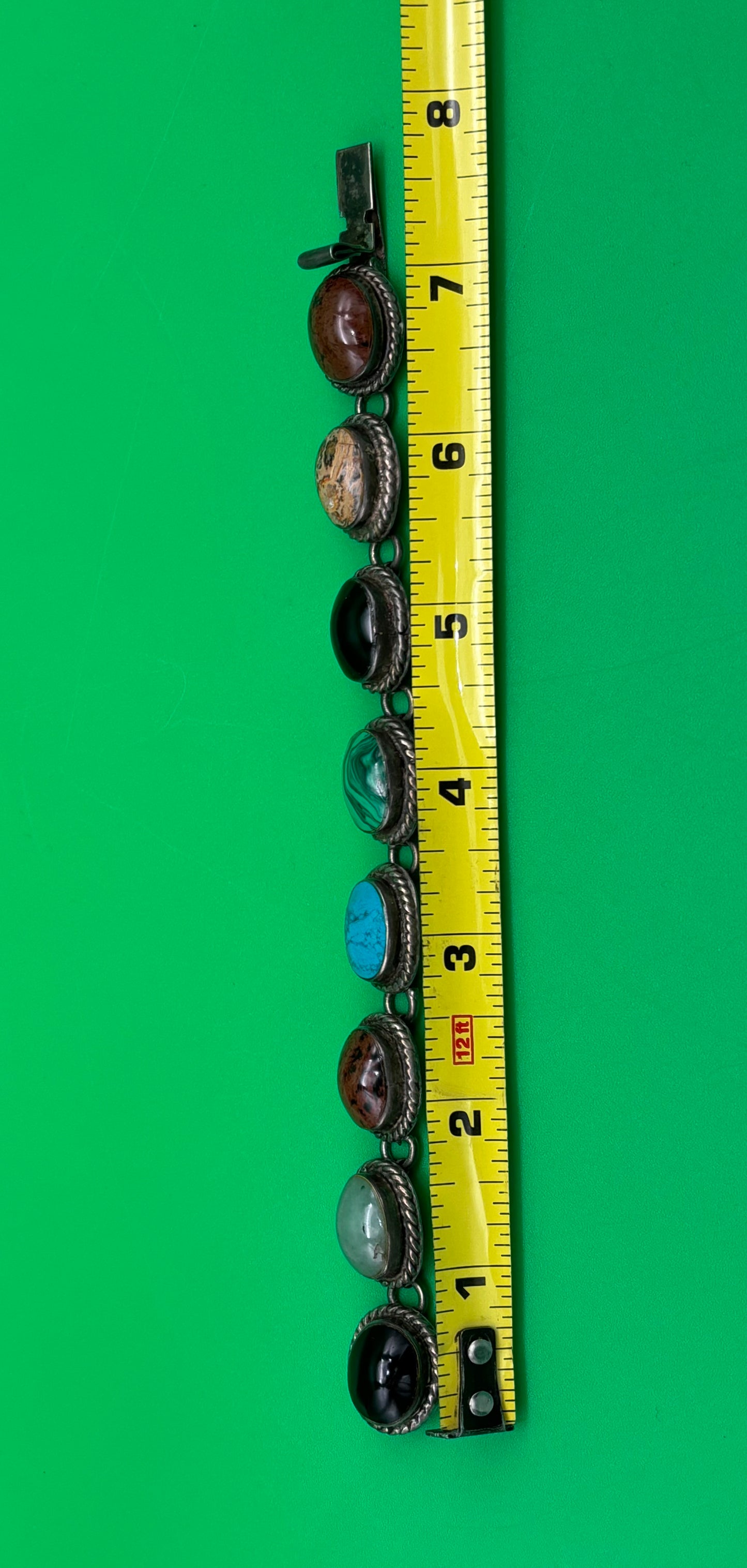 Vintage Taxco Mexico Sterling Silver Multi Stone Bracelet 925 TA-95 58g