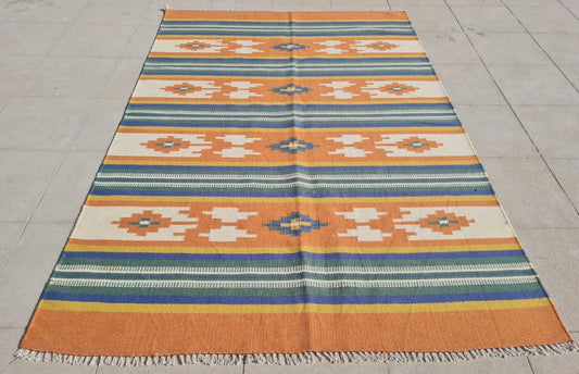 Rare Hand Knotted Vintage Flat Weave Kilim Kilm Wool Area Rug 6 x 4 Ft