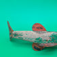 Vintage Folk Art Wooden Fish Spearing Decoy 12” Hand Carved Painted Metal Fins