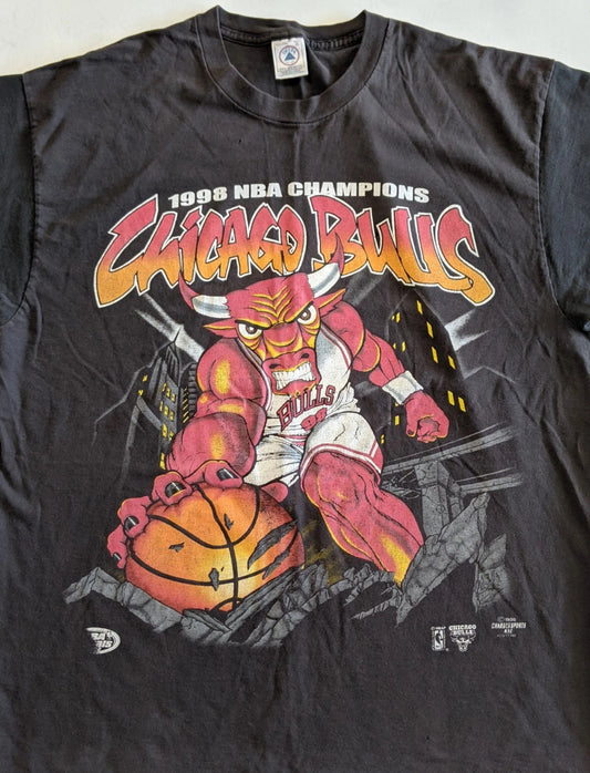 Vintage 1998 Chicago Bulls NBA Champions T Shirt XL Delta Pro Weight Benny The Bull Black