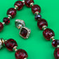 Vintage Signed Napier Deep Red Faceted Bead Necklace & Earring Set