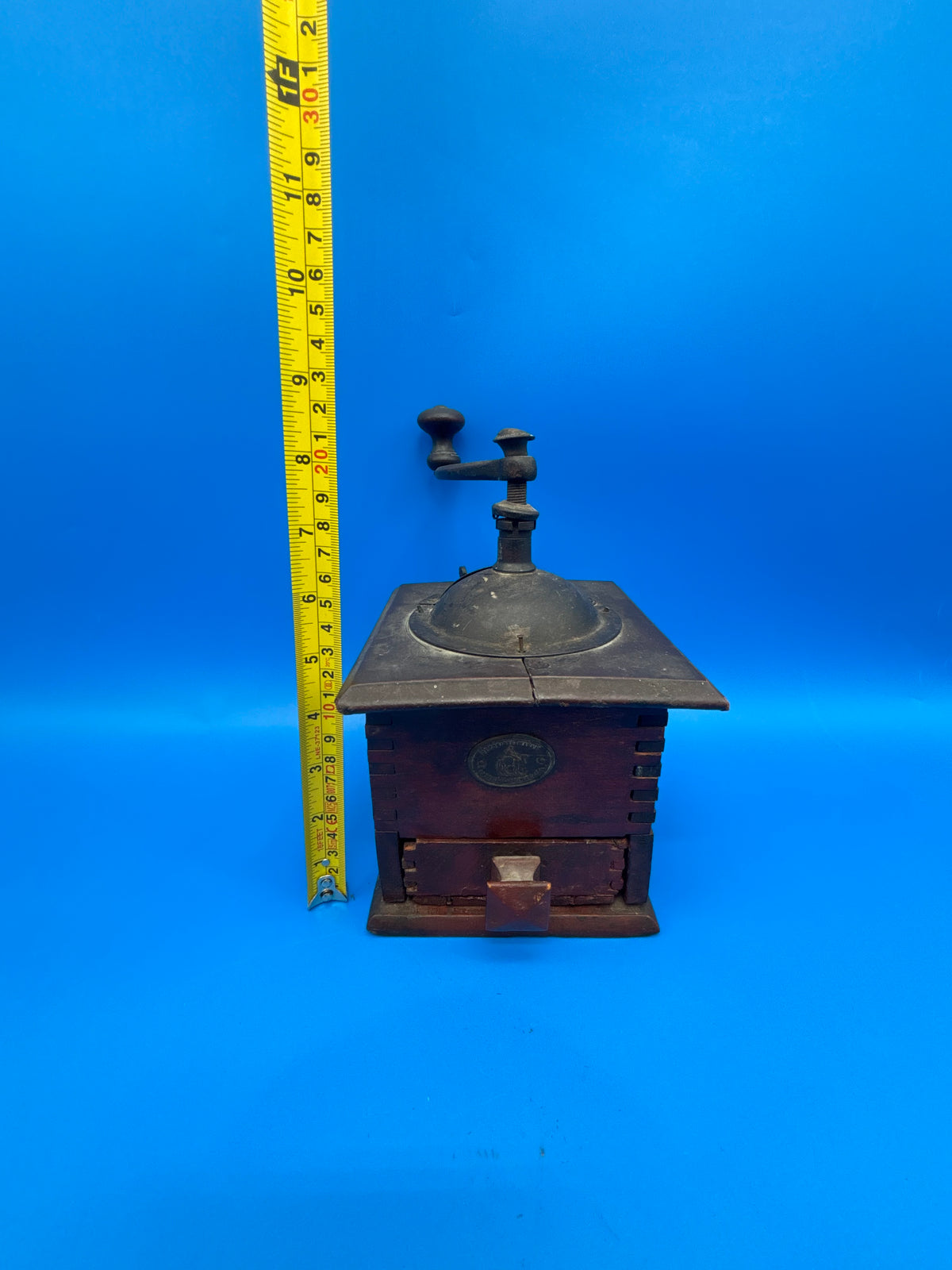 Antique K&M Kissing Möllmann German Coffee Grinder Mill Wood Hand Crank c1900