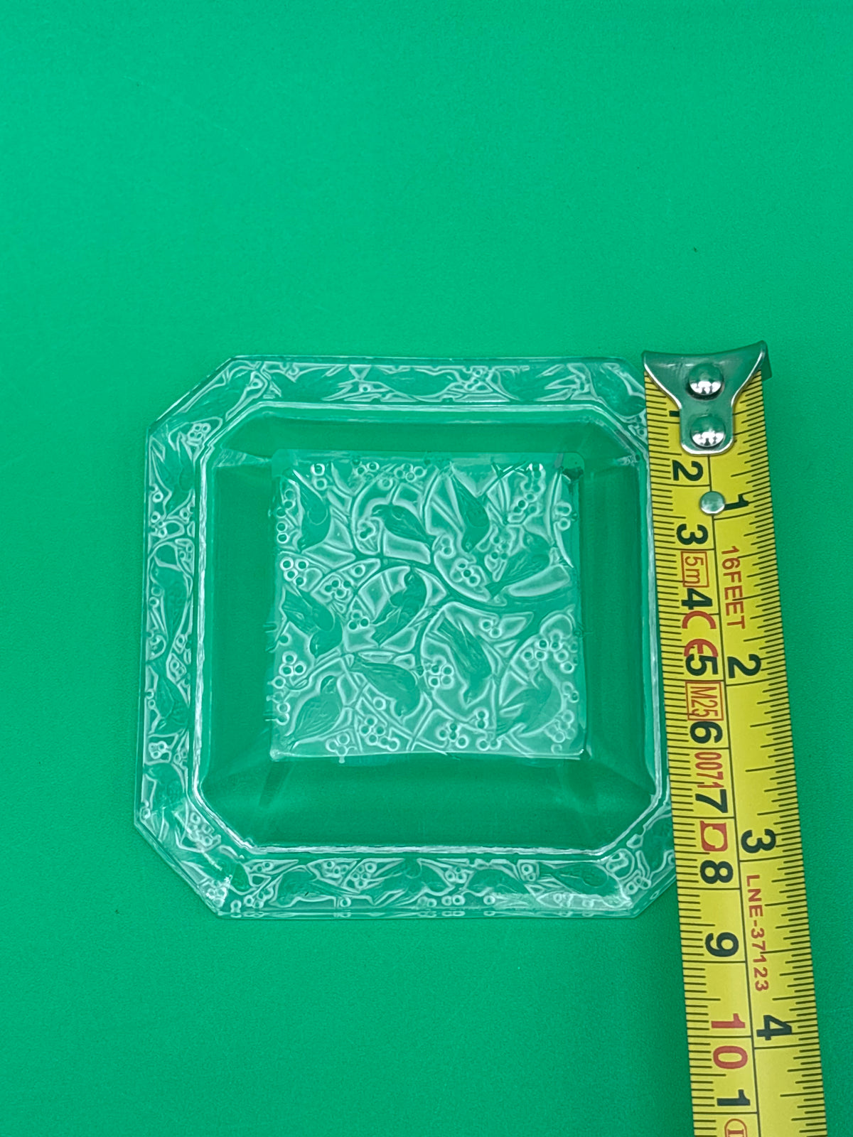 Vintage Clear Pressed Glass Ashtray Bird Berry Motif Square Trinket Dish 3.25”