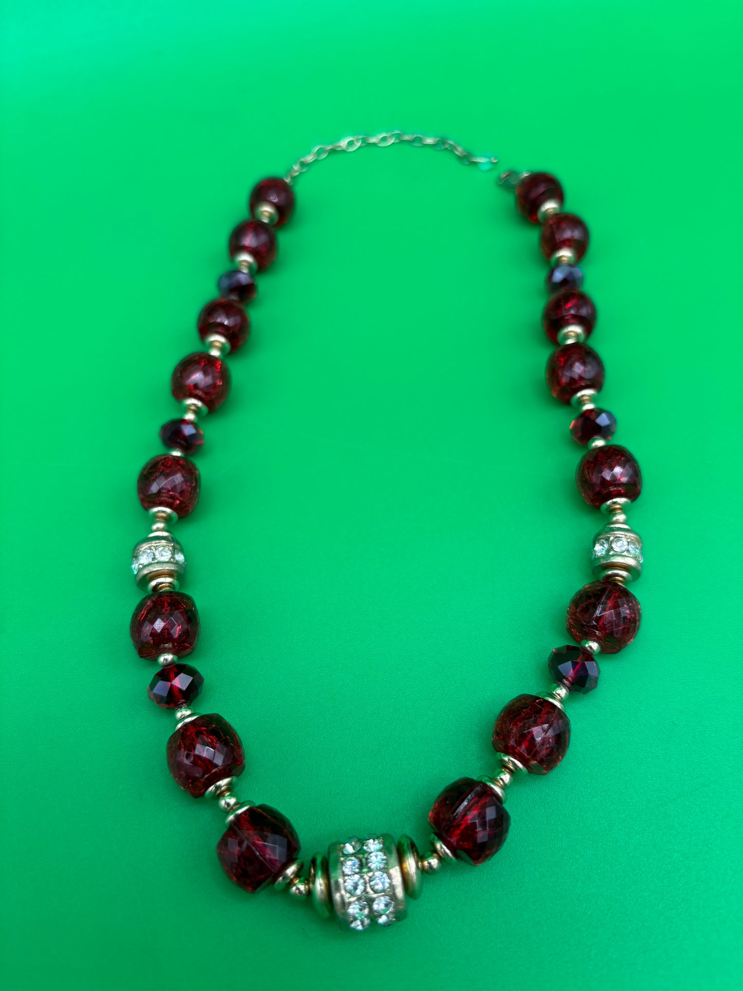 Vintage Signed Napier Deep Red Faceted Bead Necklace & Earring Set