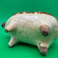 Antique Vintage Yellowware Piggy Bank Stoneware Mocha Drip Glaze Hole Eyes