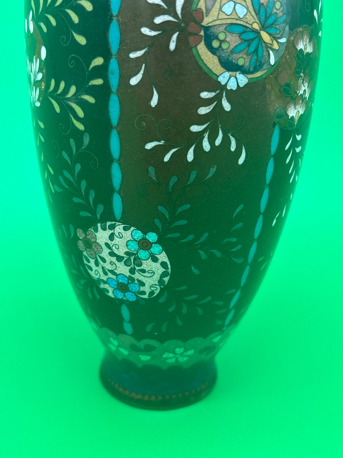 Antique Japanese Cloisonne Vase Meiji Floral Enamel Brown Ground 8” Unmarked