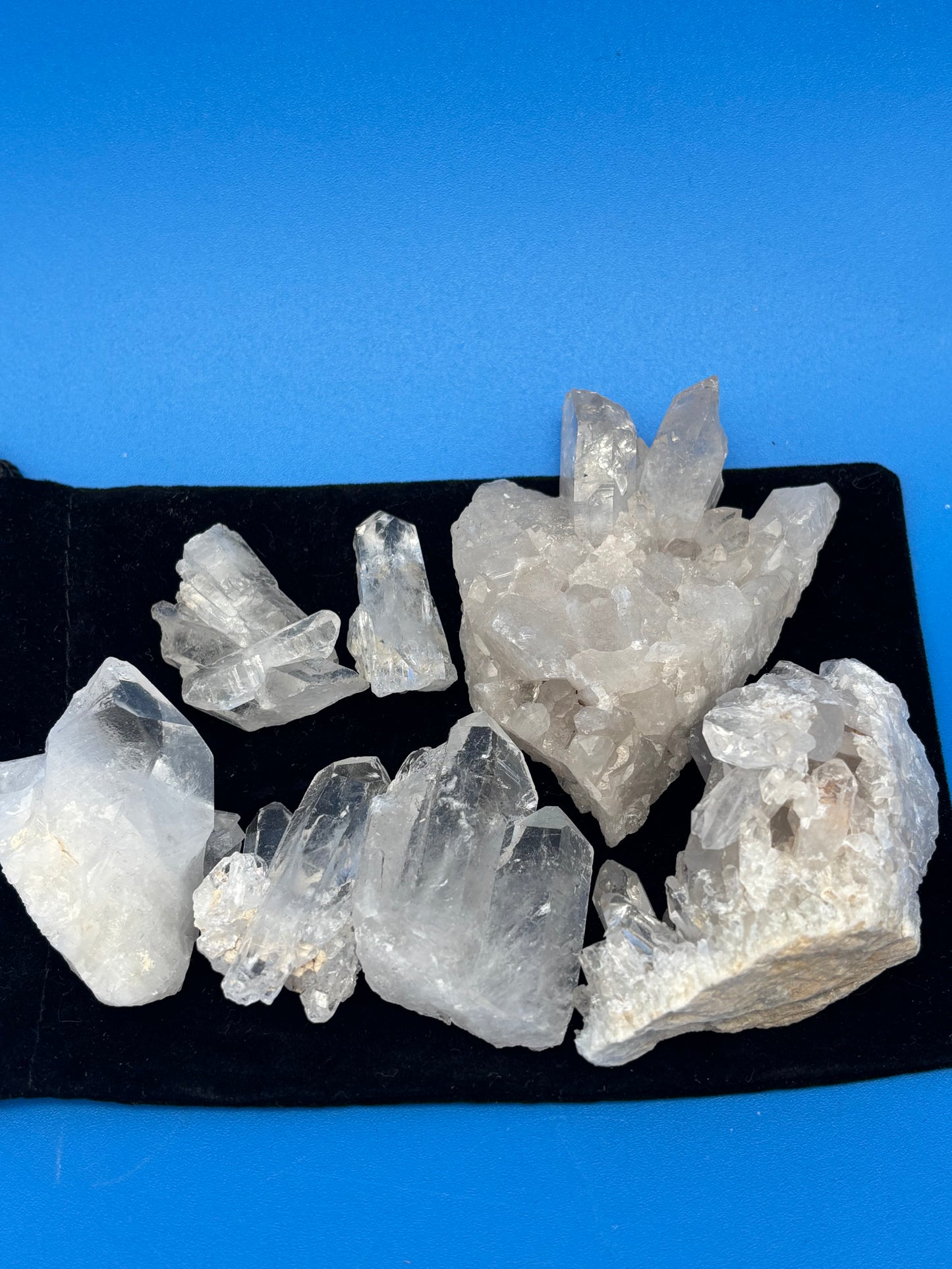 Natural Clear Quartz Crystal Cluster Lot 8 Mineral Specimens Points Matrix Raw