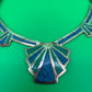 Vintage Signed Alpaca Mexico Blue and Green Glass Mosaic Fan Necklace