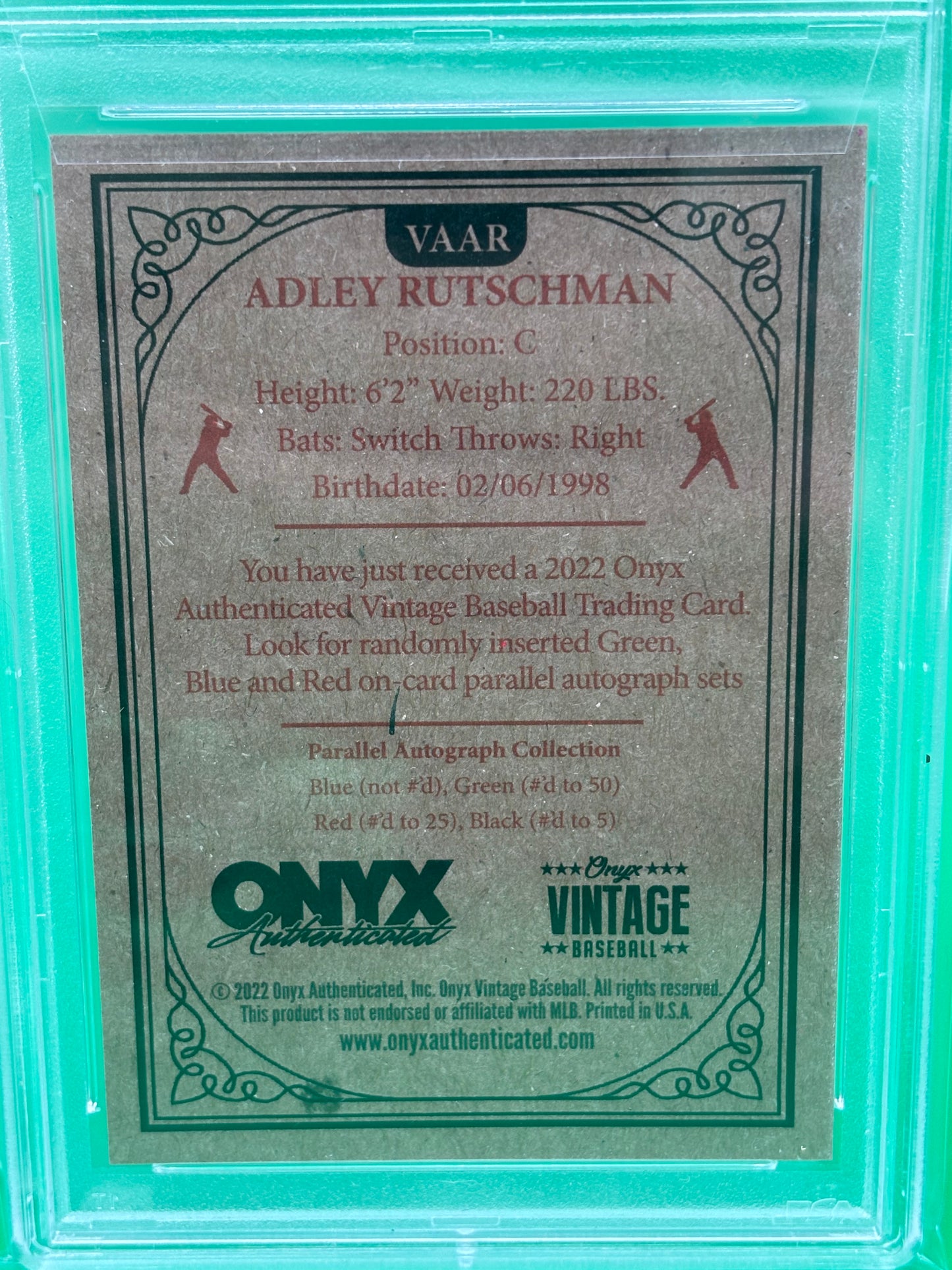 Adley Rutschman 2022 Onyx Vintage Red Ink Auto /25 PSA 9 PSA/DNA Orioles VAAR