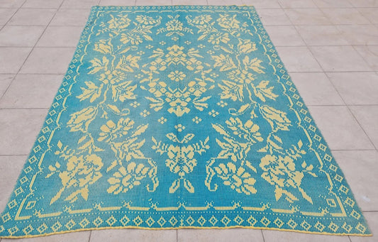 Hand Embriodred Needlework Vintage  African Kilim Wool Area Rug 6.5 x 4.5 Ft