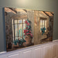 Vintage Antique Glass Frame Canvas Painting "Country Window" by Artist Alberto