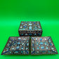 Vintage Chinese Cloisonne Enamel Jewelry Trinket Box & Matching Pair Dishes Floral Blue Brass Set