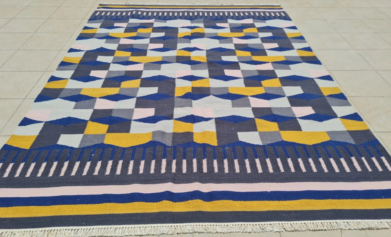 Vintage Handwoven Wool Kilim Rug 6x8 Flatweave Geometric Area Rug Turkish Afghan Style