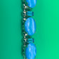Vtg Baby Blue Rhinestone Link Goldtone Bracelet 7” Statement Costume Jewelry