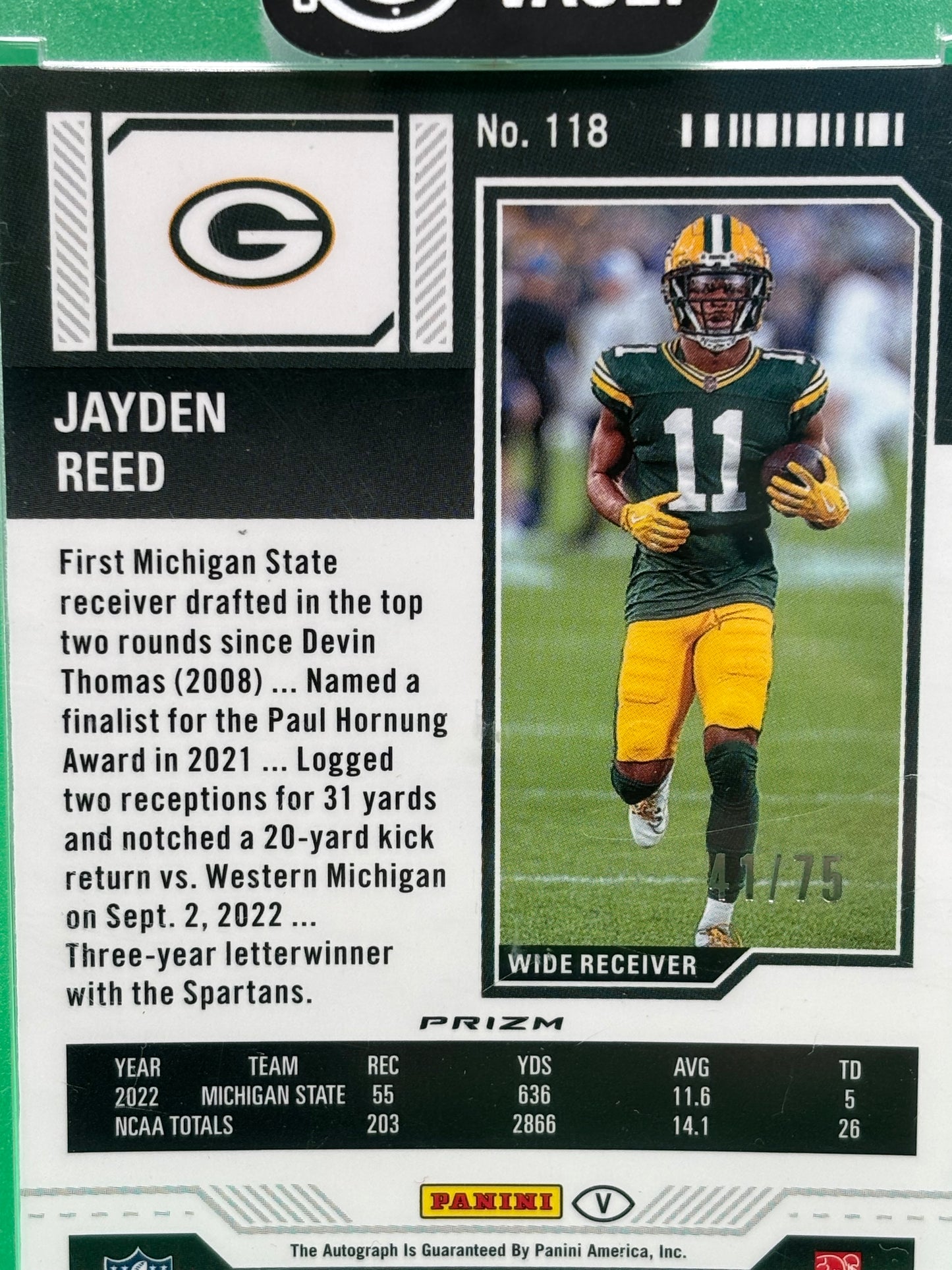 2023 Panini Contenders Optic Jayden Reed Rookie Ticket Auto Blue #41/75 On-Card