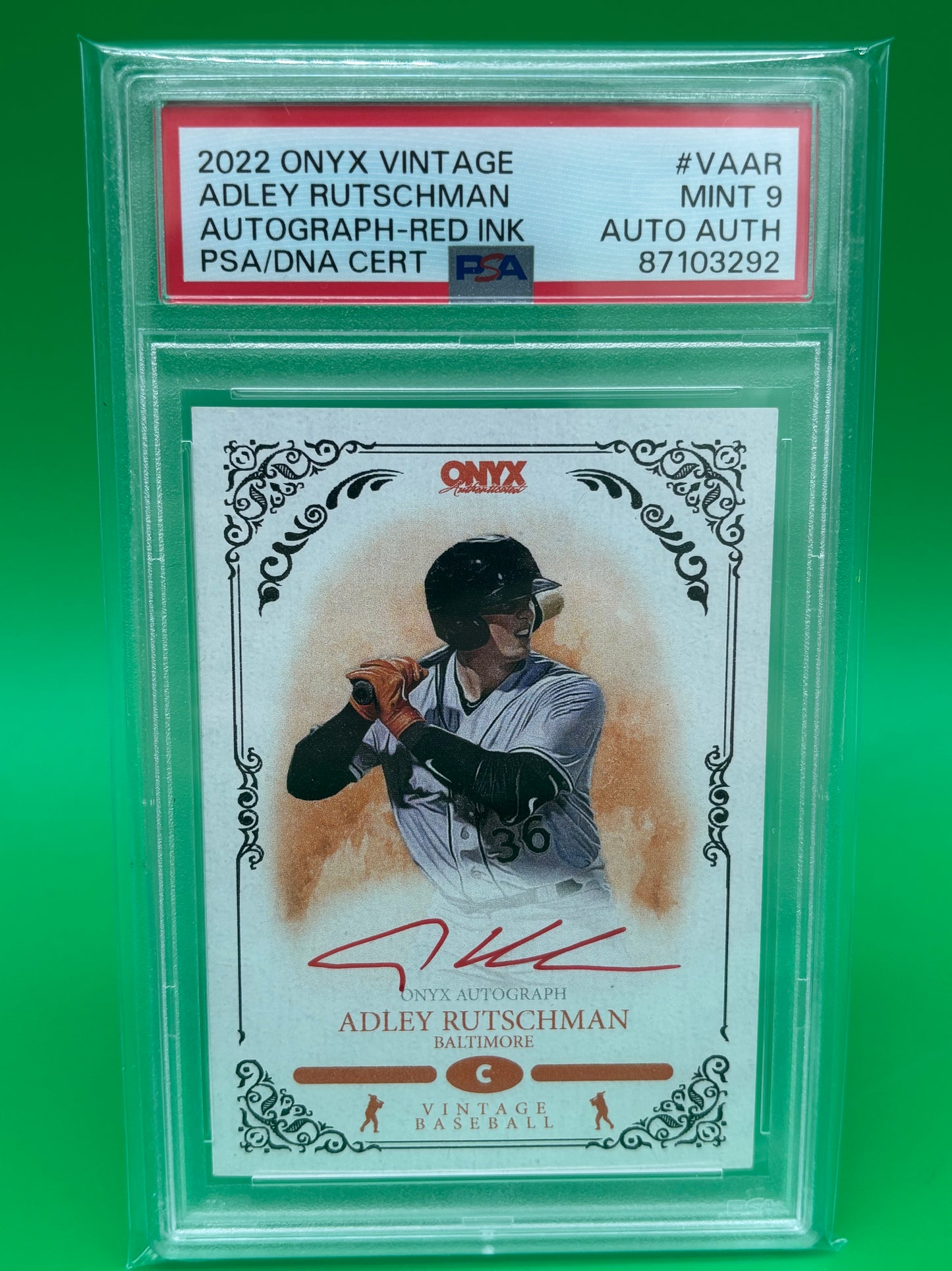 Adley Rutschman 2022 Onyx Vintage Red Ink Auto /25 PSA 9 PSA/DNA Orioles VAAR