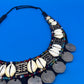 Vintage HUGE Tribal Bib Necklace Cowrie Shells Beads Myanmar Coins Boho Statement