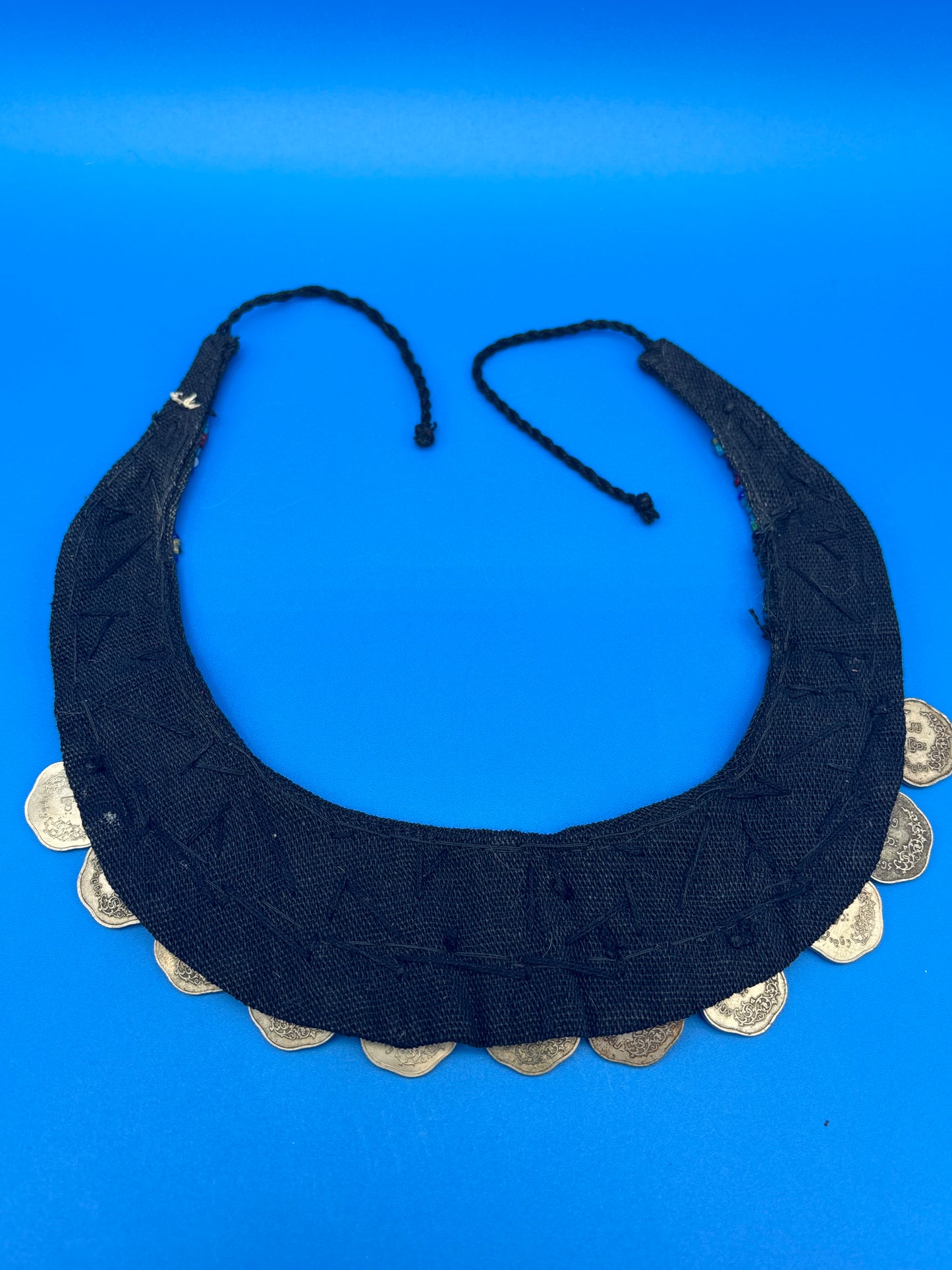 Vintage HUGE Tribal Bib Necklace Cowrie Shells Beads Myanmar Coins Boho Statement