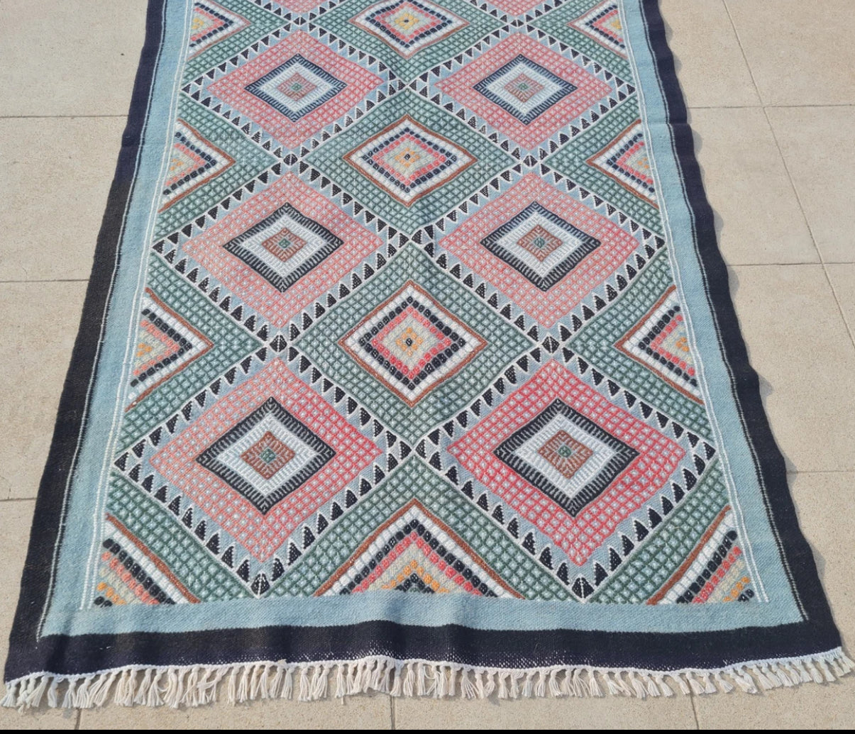 Rare Hand Knotted Vintage Morocco Sumouk Kilim Kilm Wool Area Rug 5 x 3 Ft