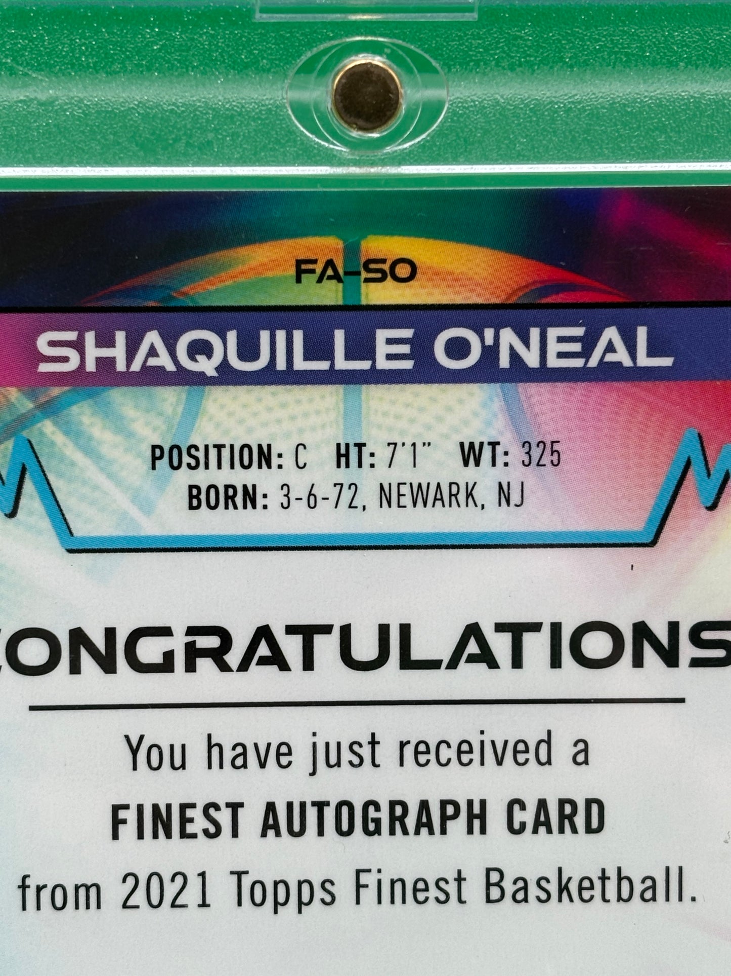 2021 Topps Finest Shaquille O’Neal Auto FA-SO On-Card Autograph Shaq HOF