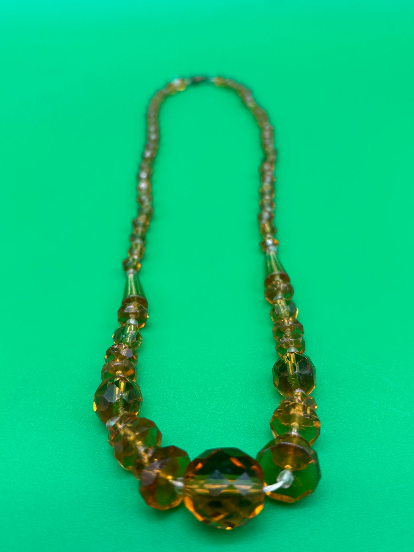 Vintage Amber Topaz Faceted Glass Bead Necklace Graduated Estate Jewelry 16”