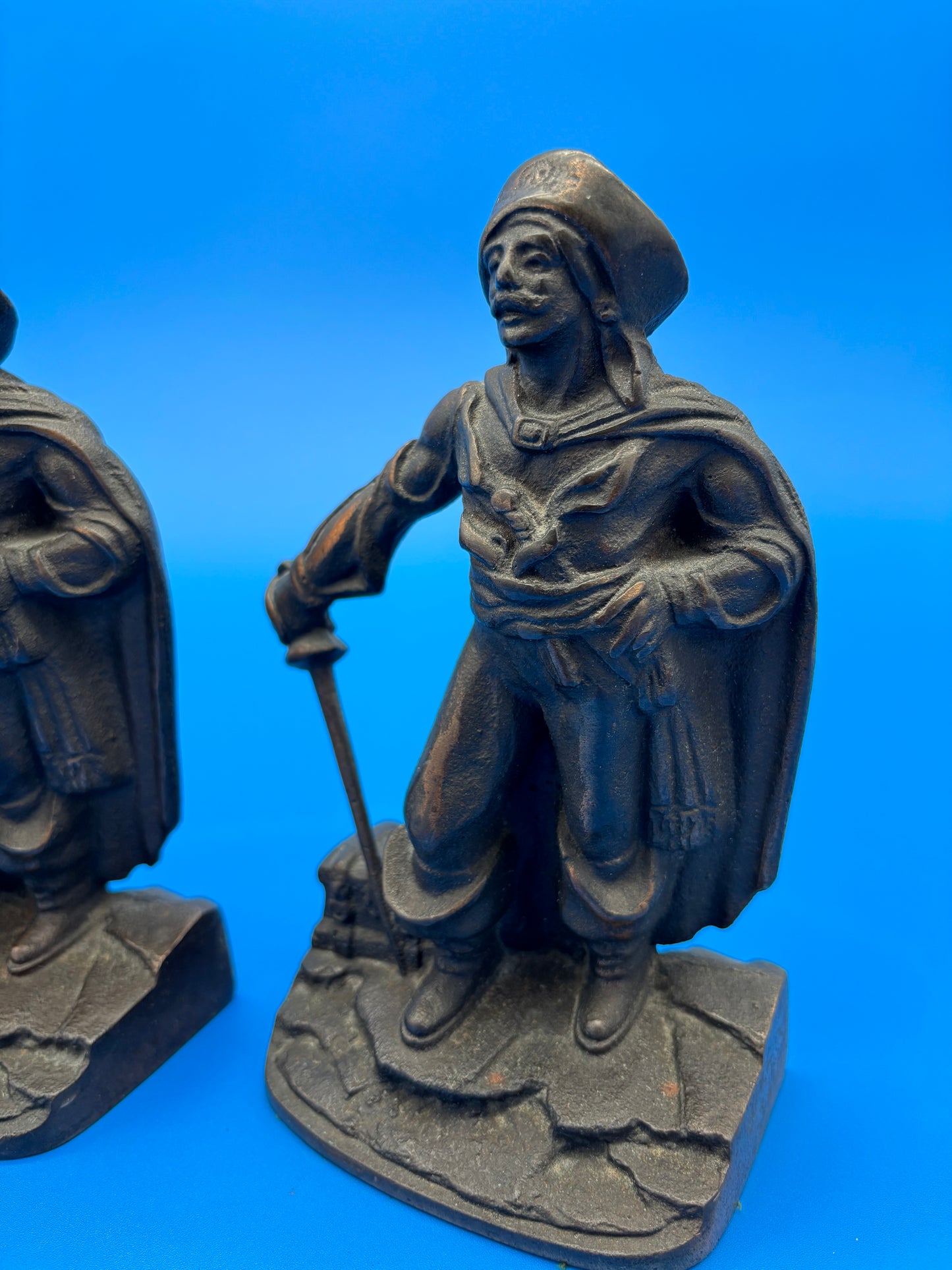 Pair of Antique Vtg 1928 Bronze finish Cast Iron Pirate Bookends Gift House NY