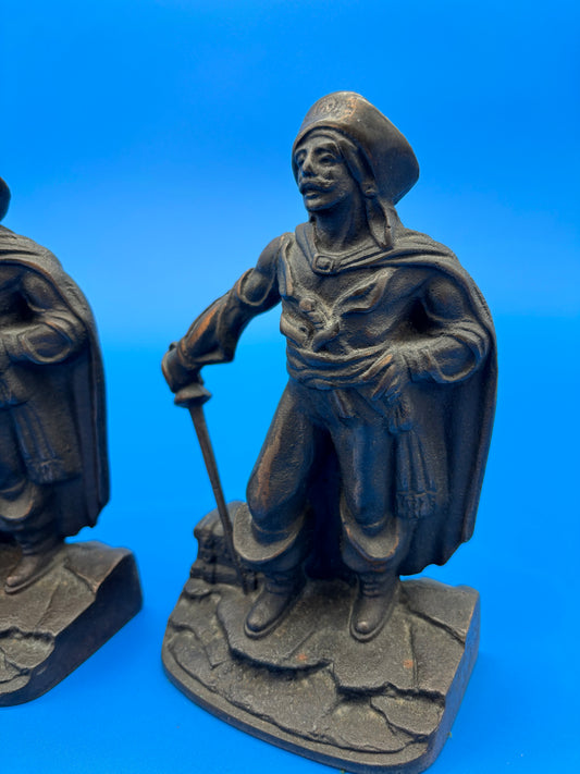 Pair of Antique Vtg 1928 Bronze finish Cast Iron Pirate Bookends Gift House NY