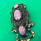 Vintage Art Nouveau Filigree Sash Pin Brooch Pink Marbled Glass Cabochons Antique Style