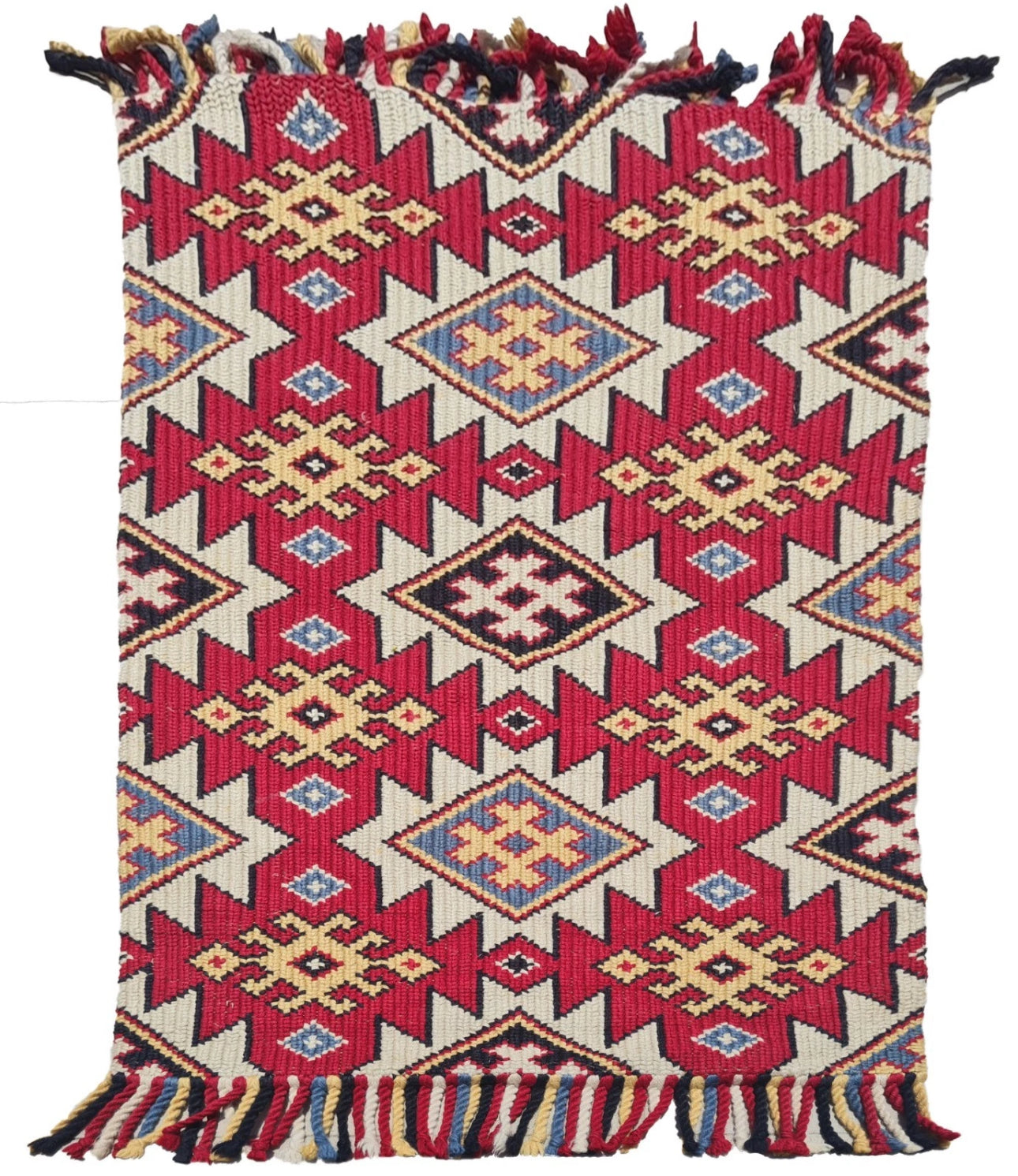 Handwoven Kilim Style Runner Rug Red Geometric Tribal Southwestern Fringe Accent Rug 5.3’ x 2.6’