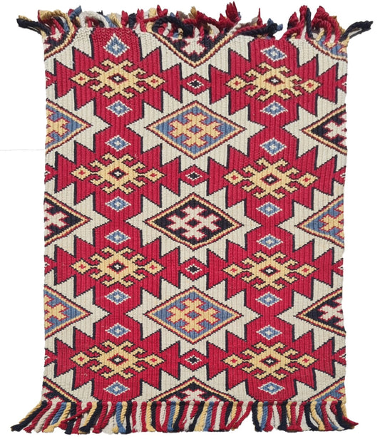 Handwoven Kilim Style Runner Rug Red Geometric Tribal Southwestern Fringe Accent Rug 5.3’ x 2.6’