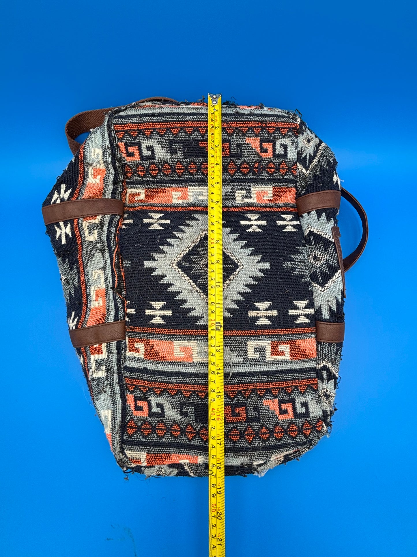 Southwest Aztec Print Weekender Duffel Bag Blue Multi Tribal Boho Oversized Tote