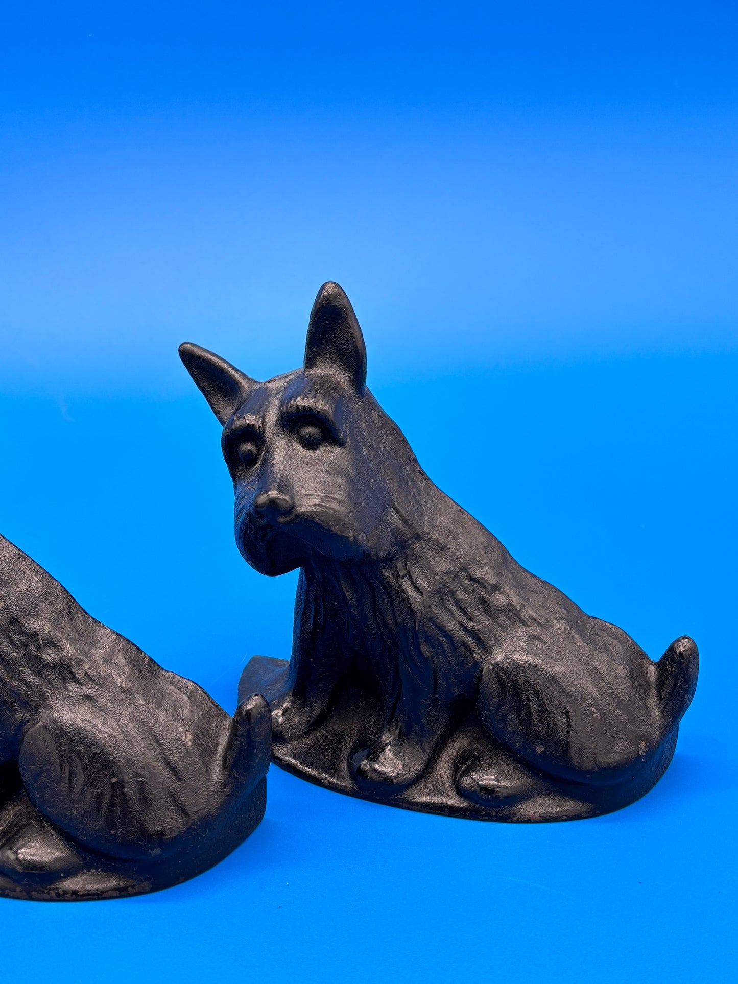 Antique Pair Black Wrought Cast Iron Scottie Dog Bookends